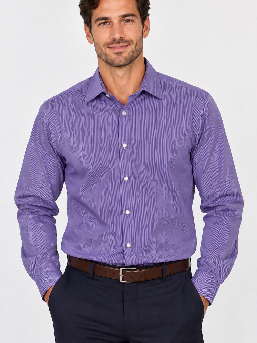 Calvin Klein Men's Classic Long-Sleeve Dress Shirt Lavender Purple XL Stretch